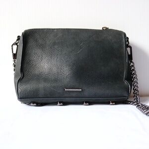 Rebecca Minkoff Black Suede Leather Avery Crossbody Chain Link Strap